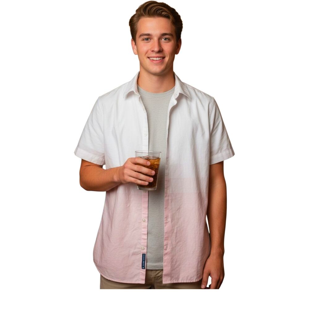 Men's Perry Ellis short sleeve button front shirt large size Ombre' coloring